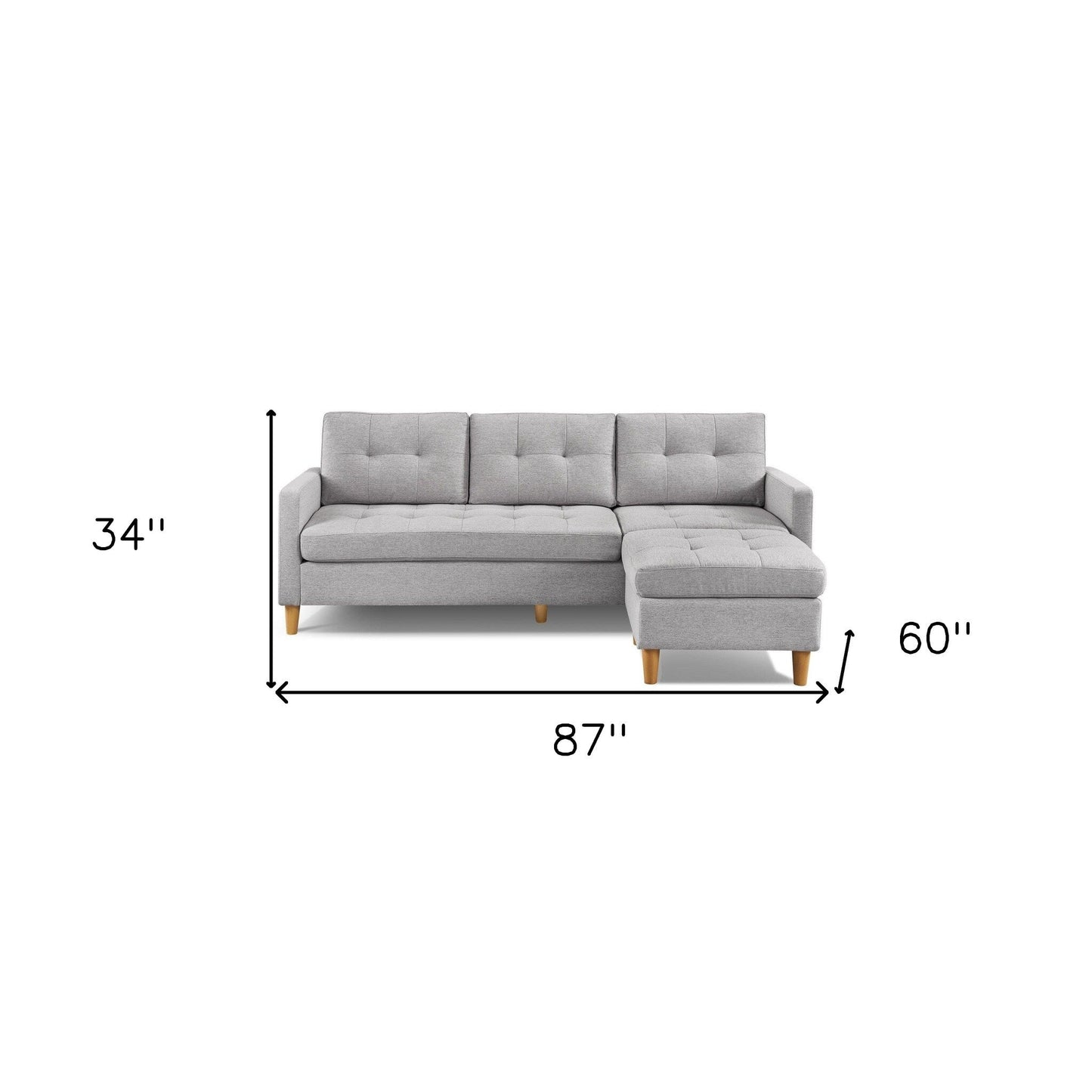 Canapé HomeRoots 87 en polyester gris clair avec pouf et pieds naturels - 87
