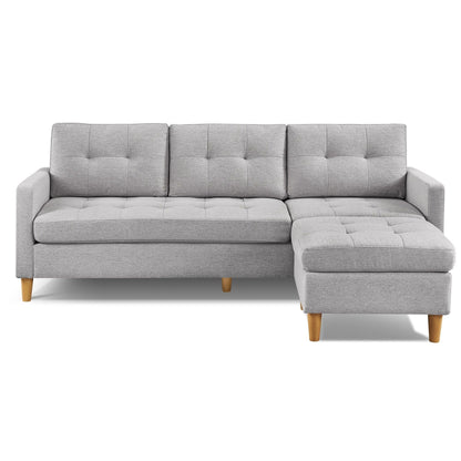 Canapé HomeRoots 87 en polyester gris clair avec pouf et pieds naturels - 87