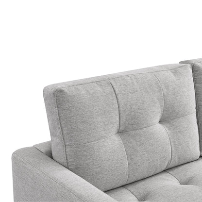 Canapé HomeRoots 87 en polyester gris clair avec pouf et pieds naturels - 87