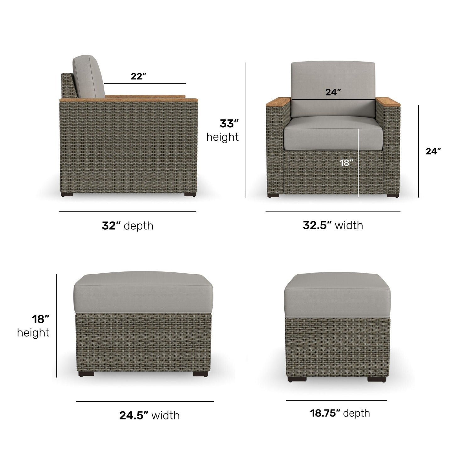 Ensemble de 2 fauteuils et poufs d'extérieur Boca Raton de Homestyles