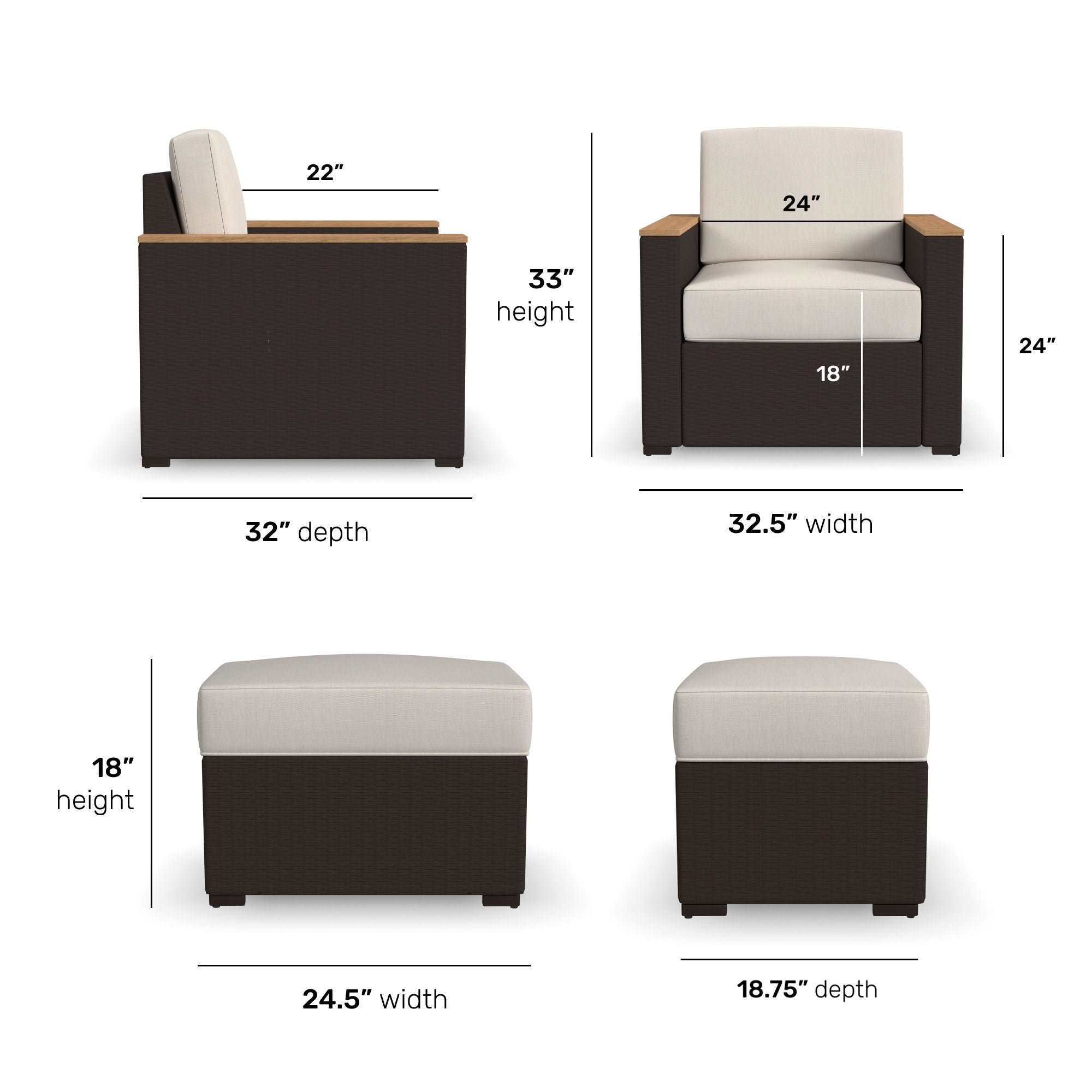 Ensemble de 2 fauteuils et poufs d'extérieur Homestyles Palm Springs
