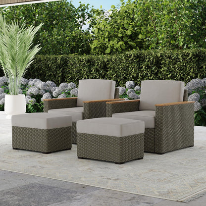 Ensemble de 4 fauteuils et poufs d'extérieur Boca Raton de Homestyles avec coussins