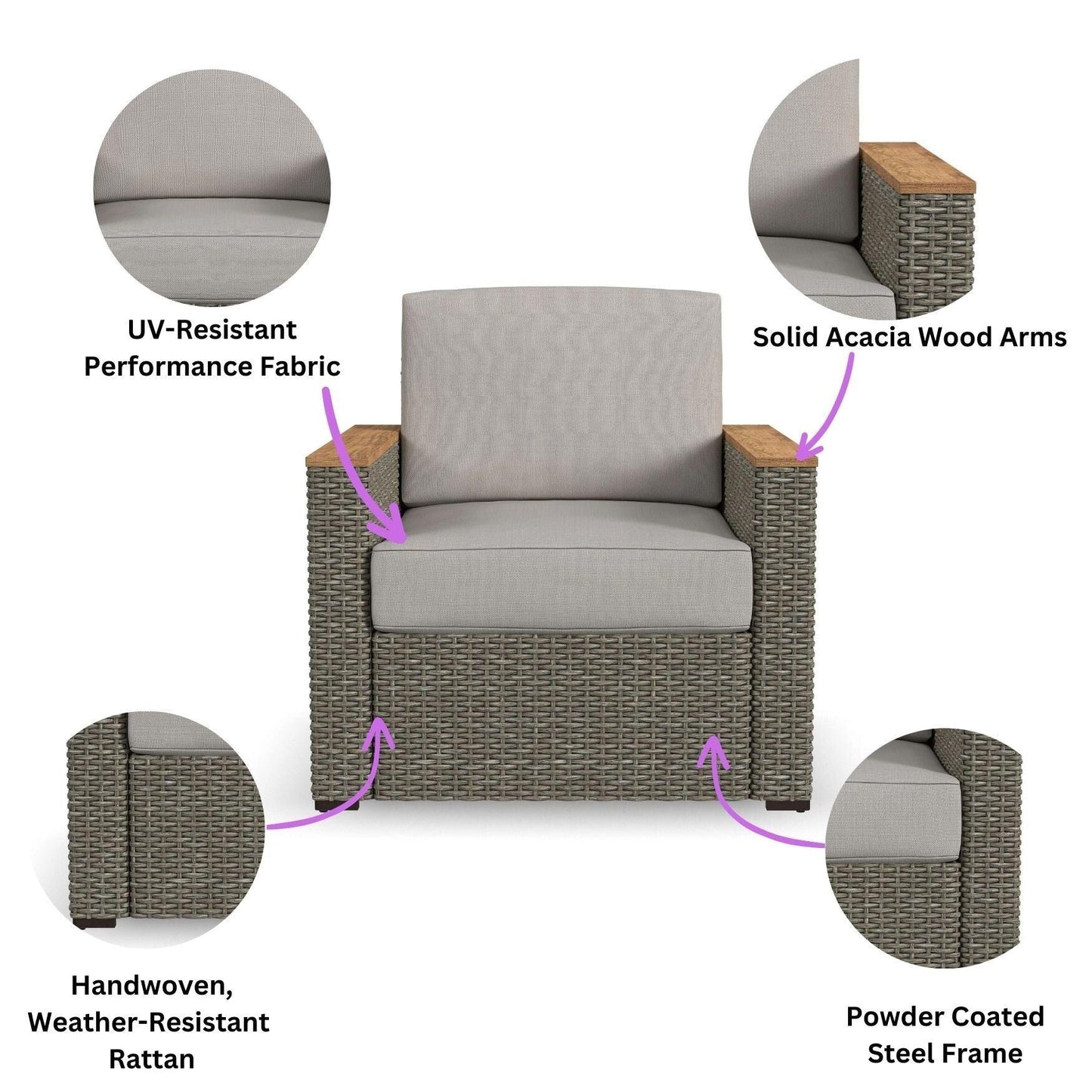 Ensemble de 4 fauteuils et poufs d'extérieur Boca Raton de Homestyles avec coussins