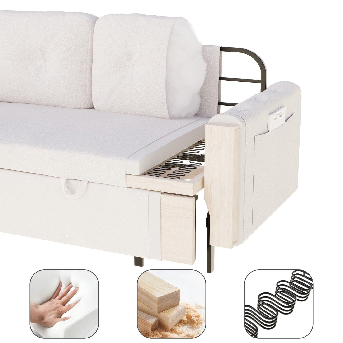 Canapé-lit queen-size Homylin en velours de 66,2 pouces avec rangement