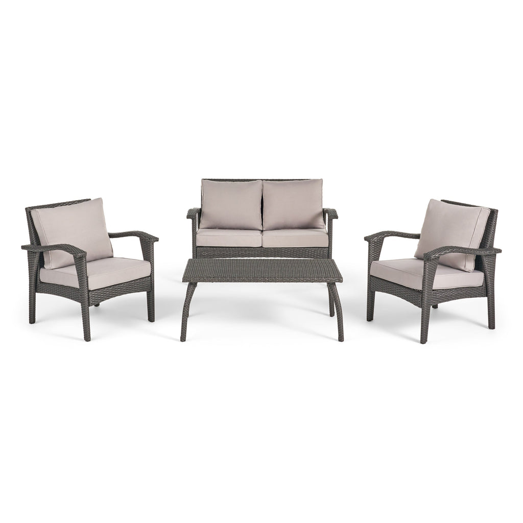 Ensemble de 4 chaises d'extérieur Honolulu en osier avec coussins par Christopher Knight Home