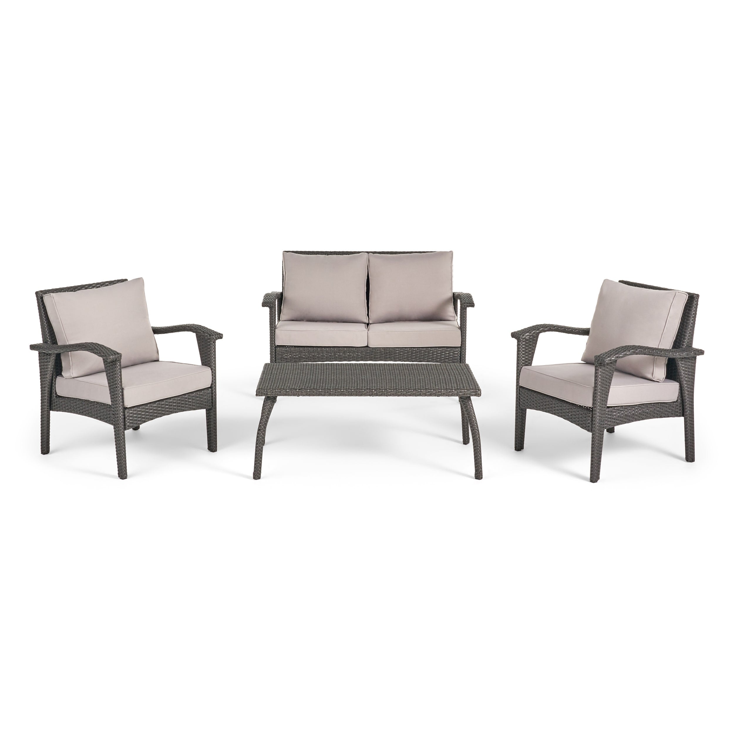 Ensemble de 4 chaises d'extérieur Honolulu en osier avec coussins par Christopher Knight Home