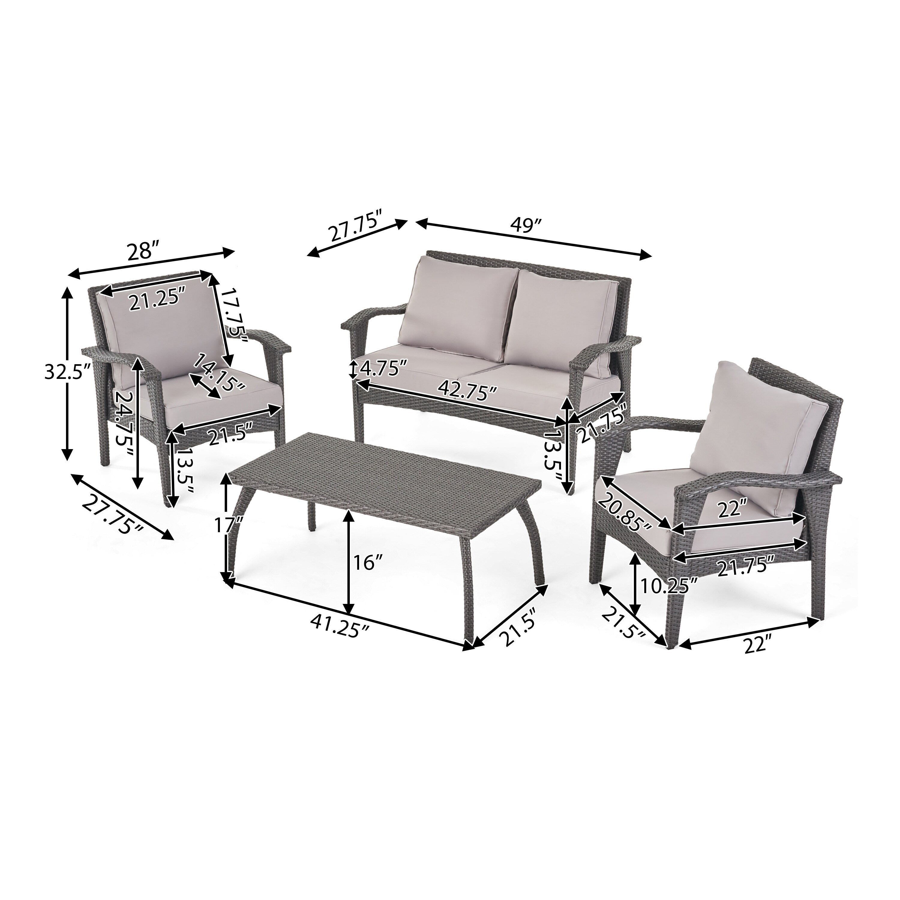 Ensemble de 4 chaises d'extérieur Honolulu en osier avec coussins par Christopher Knight Home