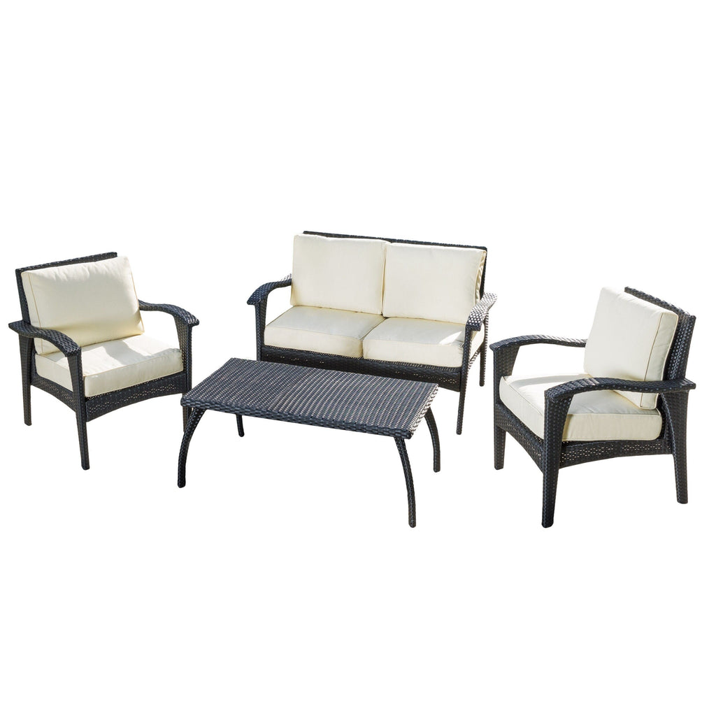 Ensemble de 4 chaises d'extérieur Honolulu en osier avec coussins par Christopher Knight Home