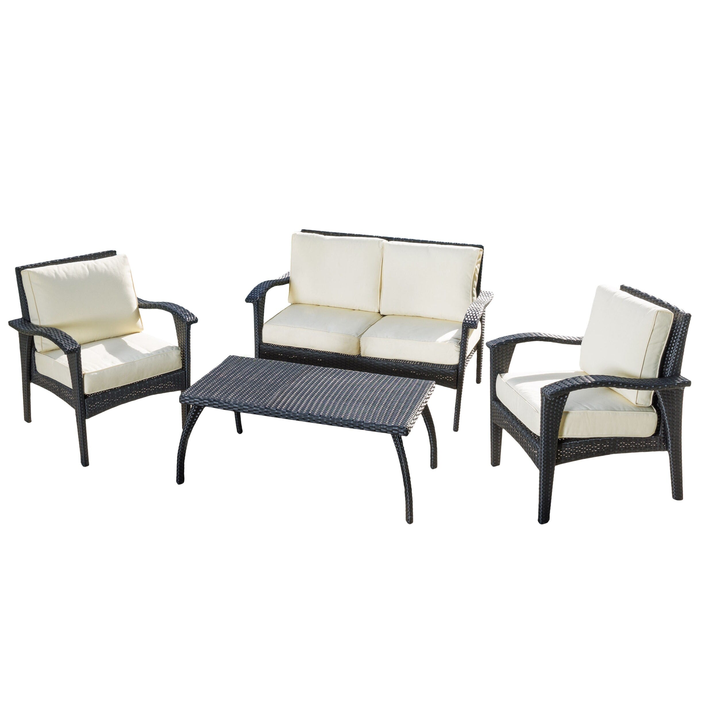 Ensemble de 4 chaises d'extérieur Honolulu en osier avec coussins par Christopher Knight Home