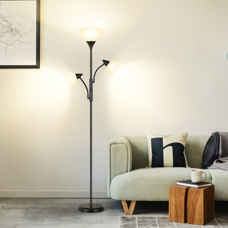 Lampadaire torche moderne de 71 po avec lampes de lecture réglables - N/A