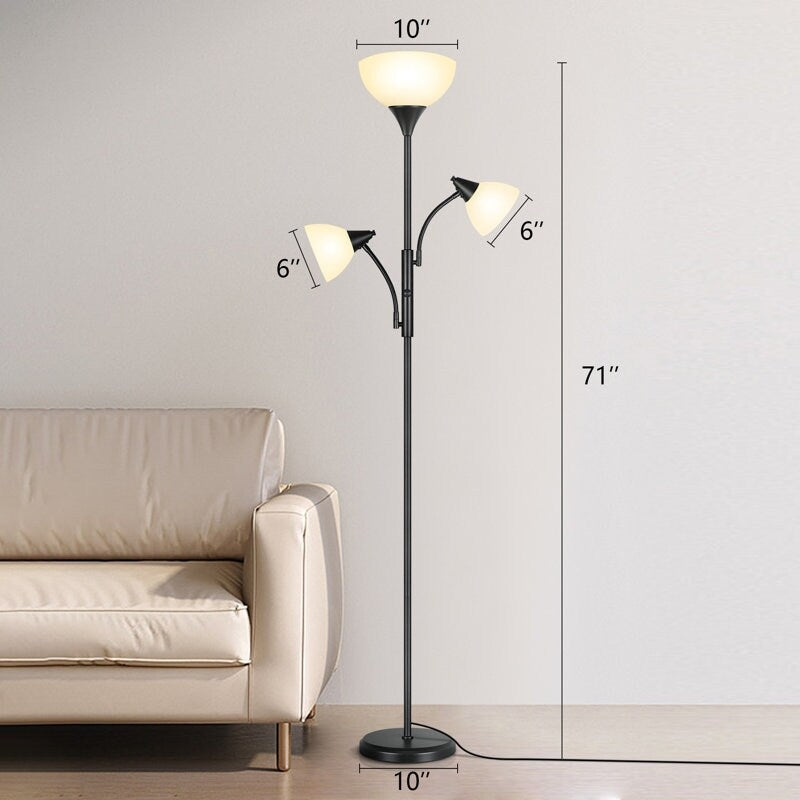Lampadaire torche moderne de 71 po avec lampes de lecture réglables - N/A