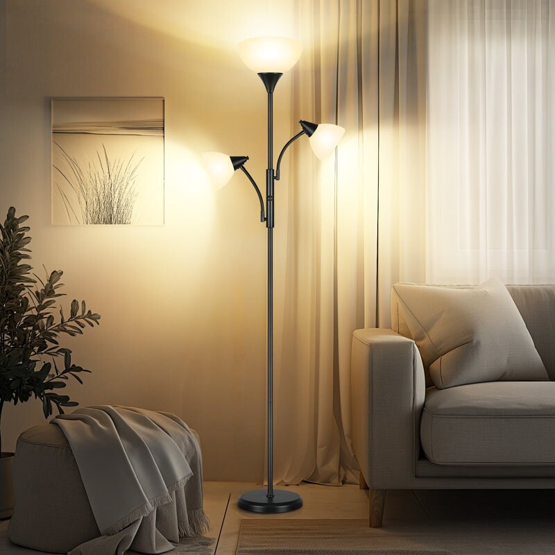Lampadaire torche moderne de 71 po avec lampes de lecture réglables - N/A