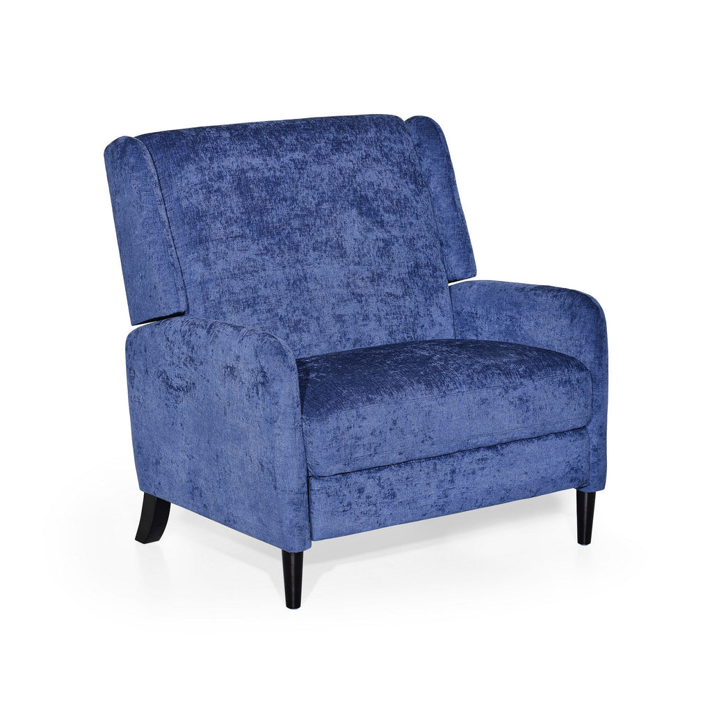 Fauteuil inclinable manuel Howie Pushback, bois brun foncé, bleu marine texturé