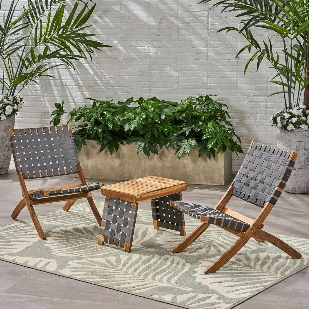 Salon de jardin pliable Huntsville 2 places en bois d'acacia avec ceinture décorative par Christopher Knight Home