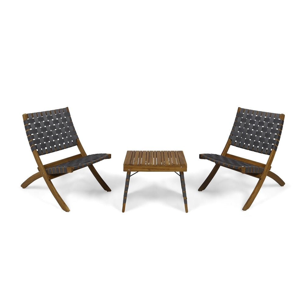 Salon de jardin pliable Huntsville 2 places en bois d'acacia avec ceinture décorative par Christopher Knight Home