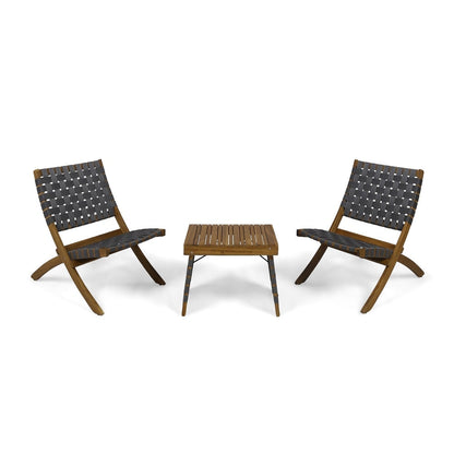 Salon de jardin pliable Huntsville 2 places en bois d'acacia avec ceinture décorative par Christopher Knight Home