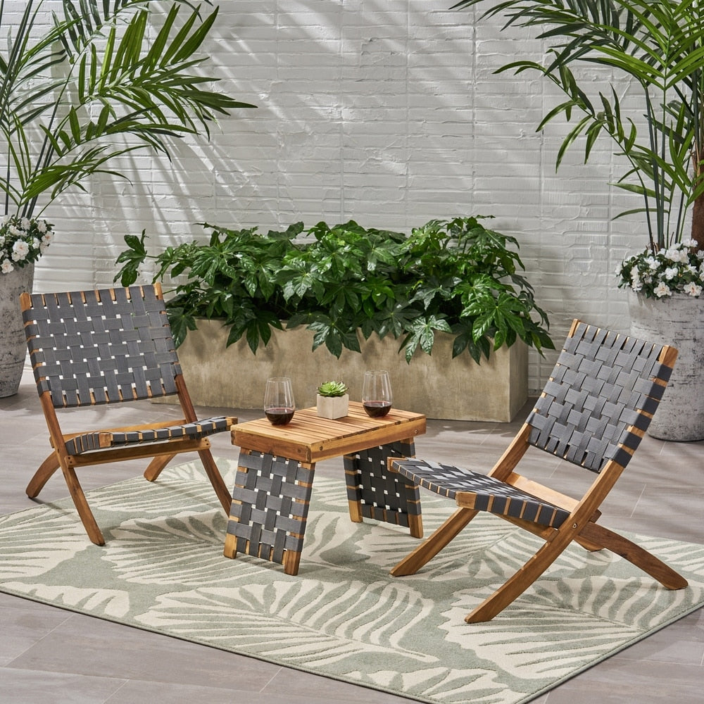 Salon de jardin pliable Huntsville 2 places en bois d'acacia avec ceinture décorative par Christopher Knight Home