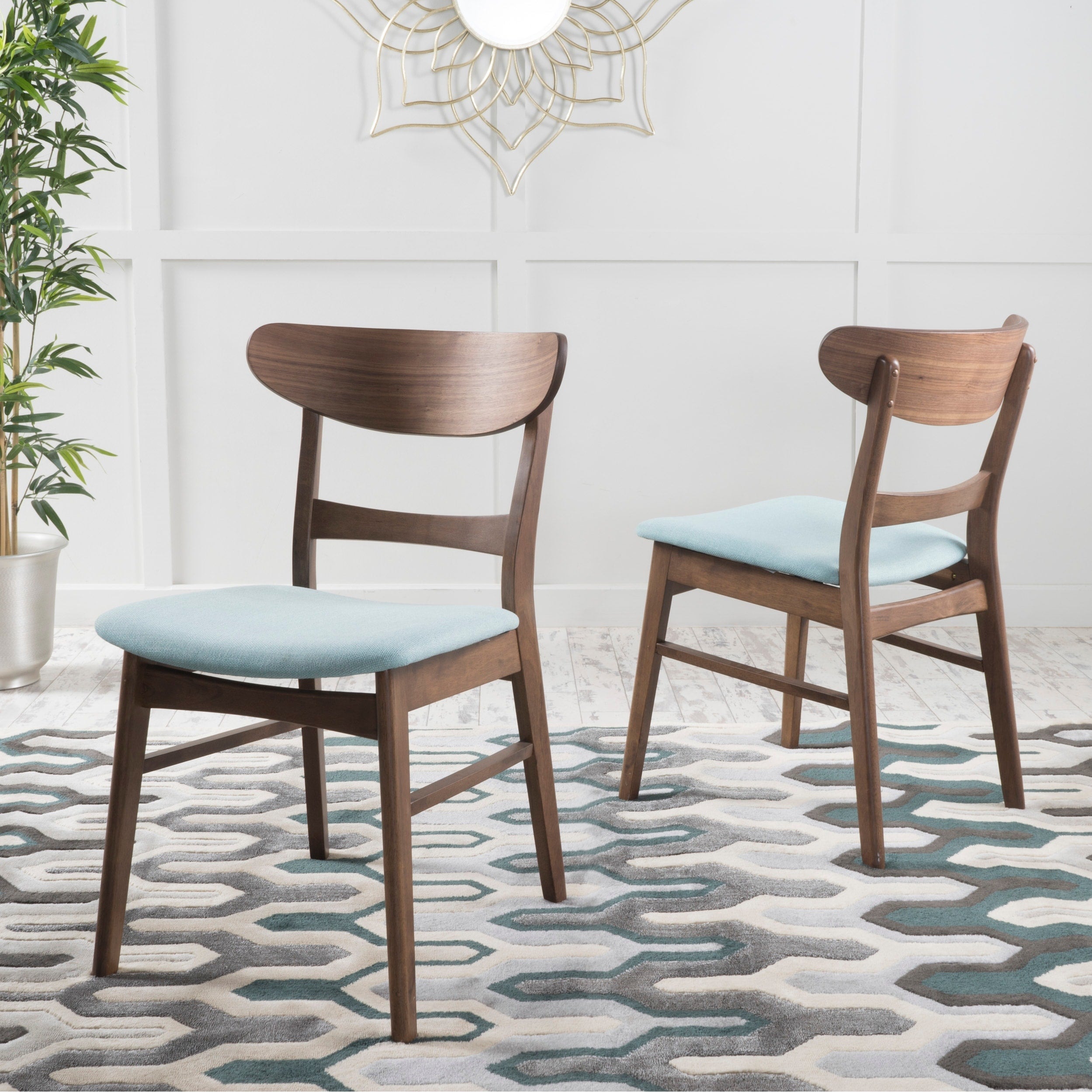 Chaise de salle à manger Abrielle en bois d'hévéa rembourrée, style milieu de siècle, par Christopher Knight Home (lot de 2)