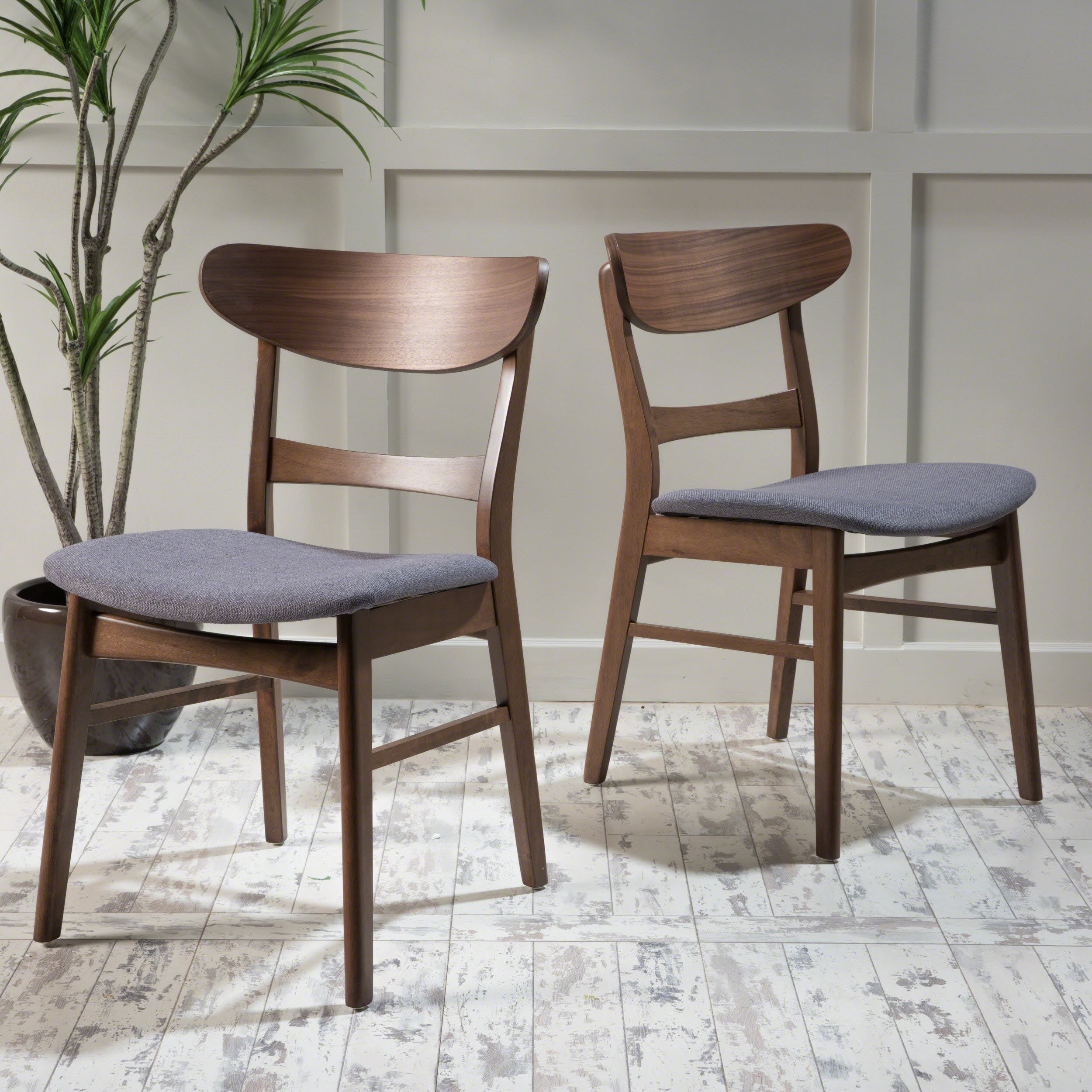 Chaise de salle à manger Abrielle en bois d'hévéa rembourrée, style milieu de siècle, par Christopher Knight Home (lot de 2)