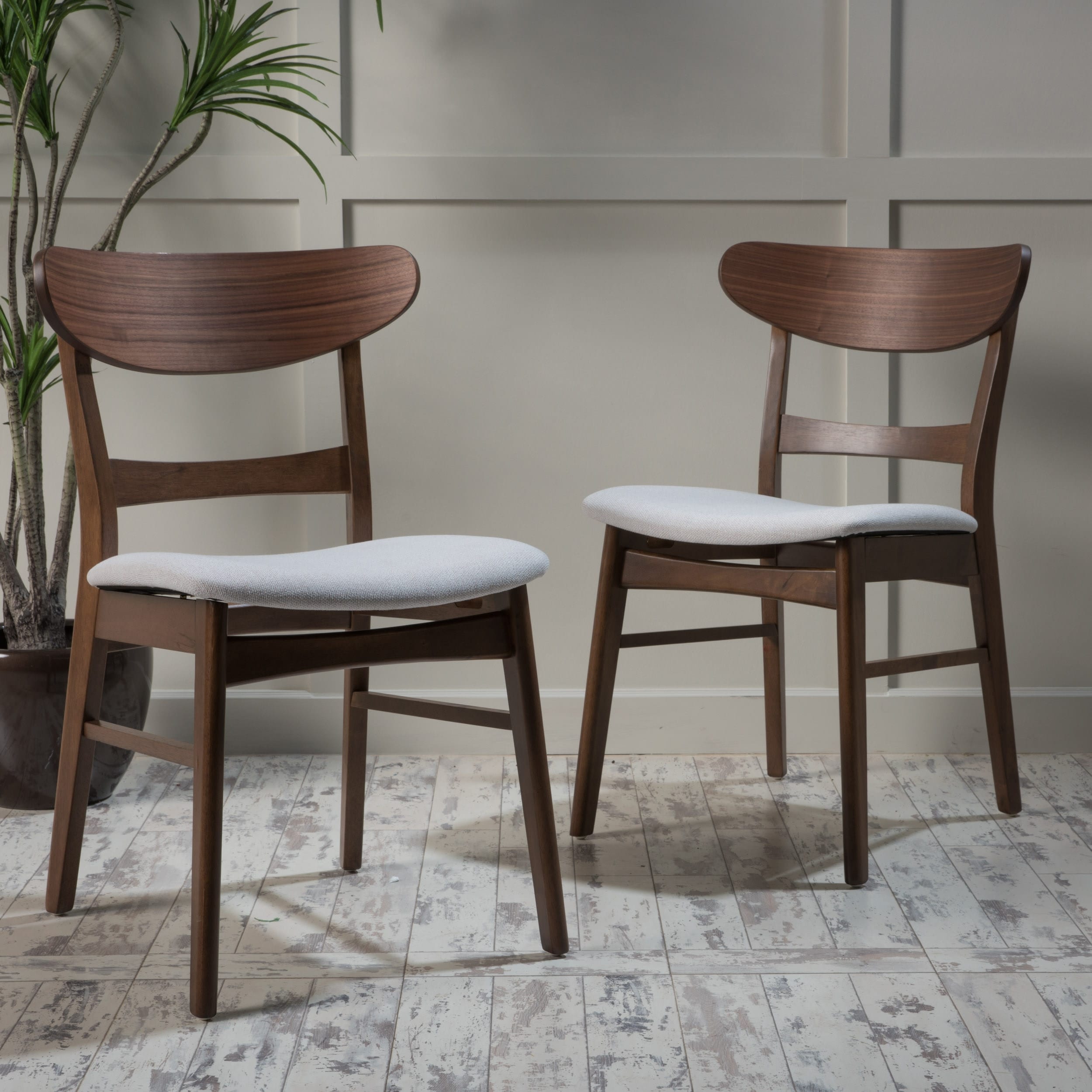 Chaise de salle à manger Abrielle en bois d'hévéa rembourrée, style milieu de siècle, par Christopher Knight Home (lot de 2)