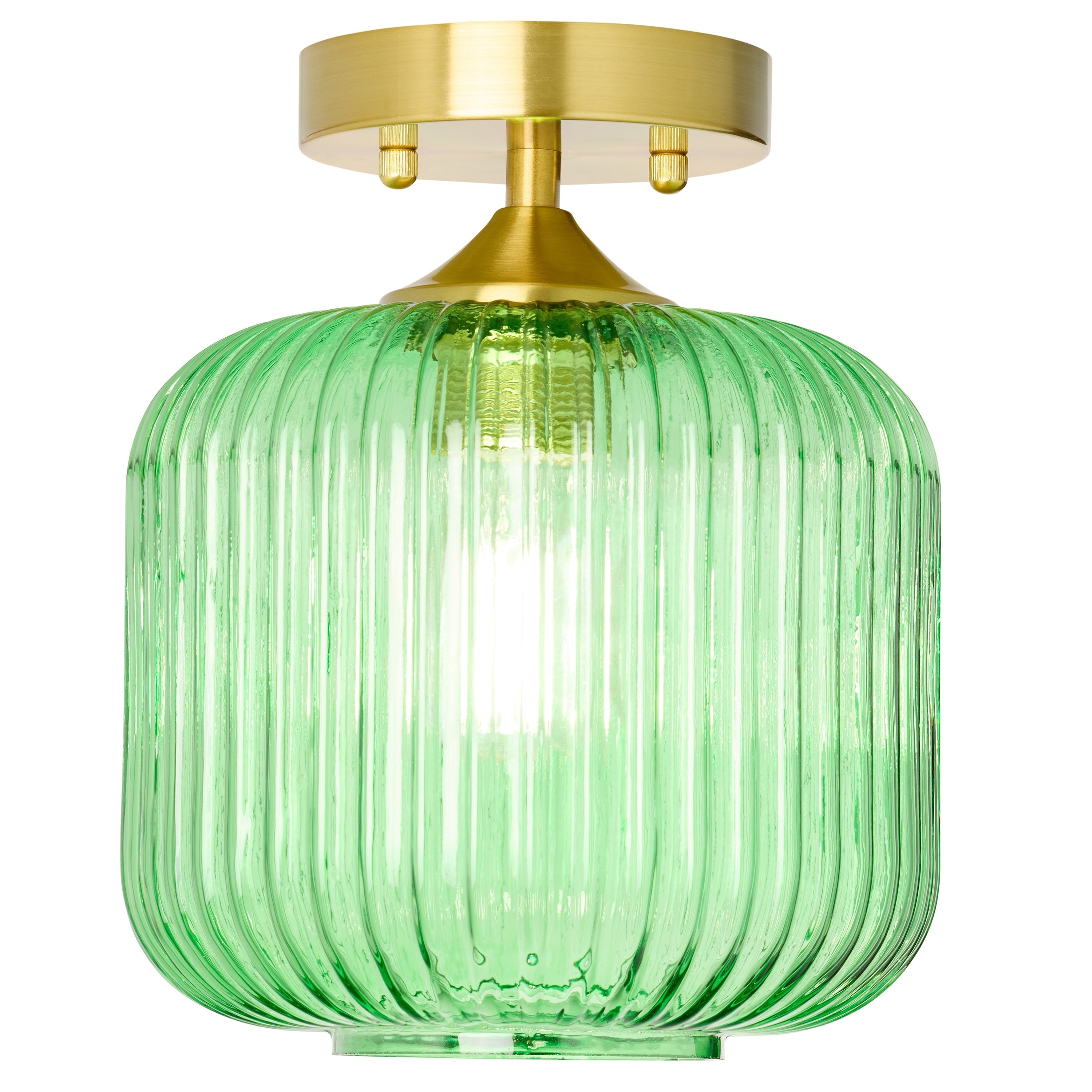 Plafonnier Ignace River of Goods en métal doré brossé de 25 cm avec abat-jour en verre vert – 20,3 x 20,3 x 25,4 cm