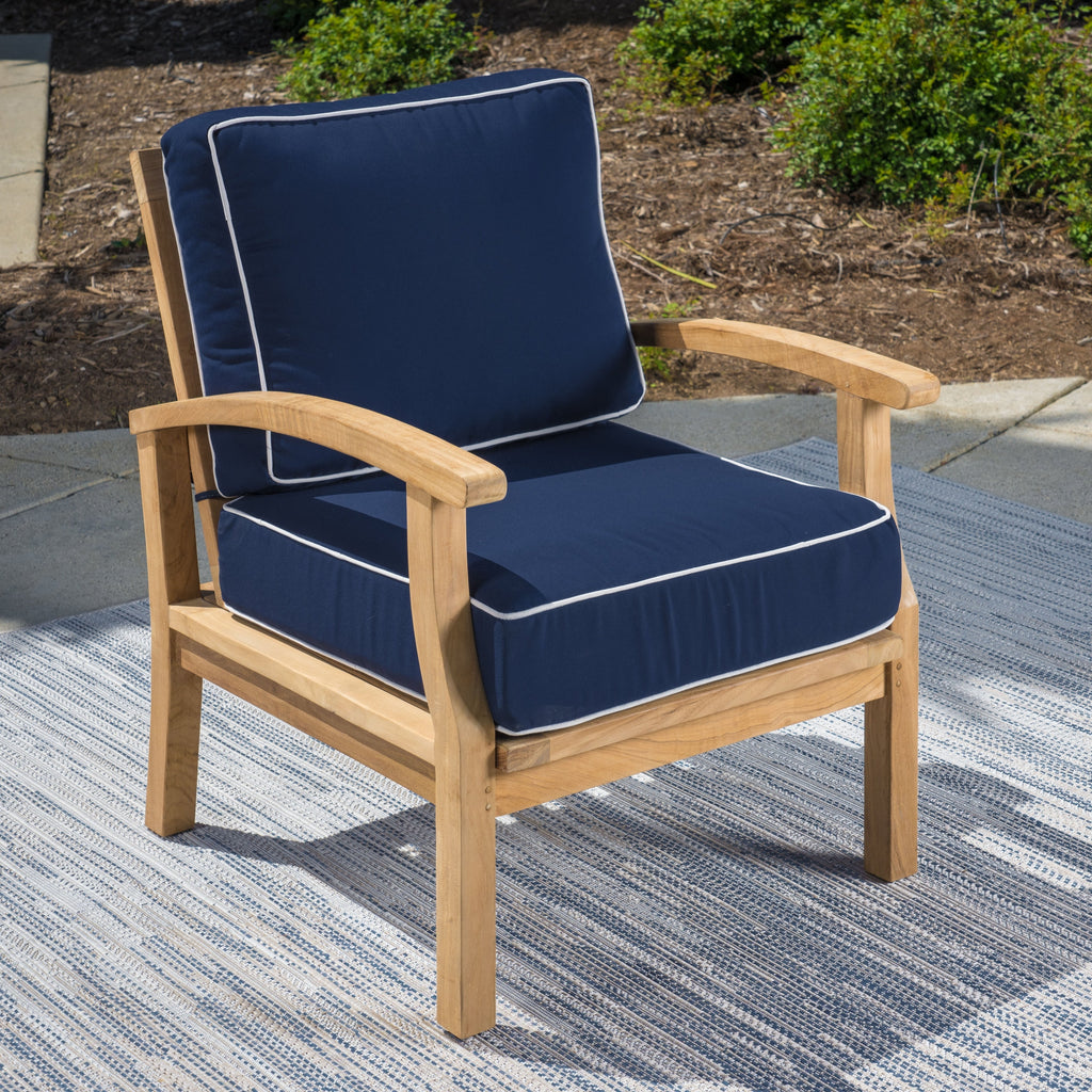 Ensemble de fauteuils club 3 pièces en teck indonésien avec coussins Sunbrella