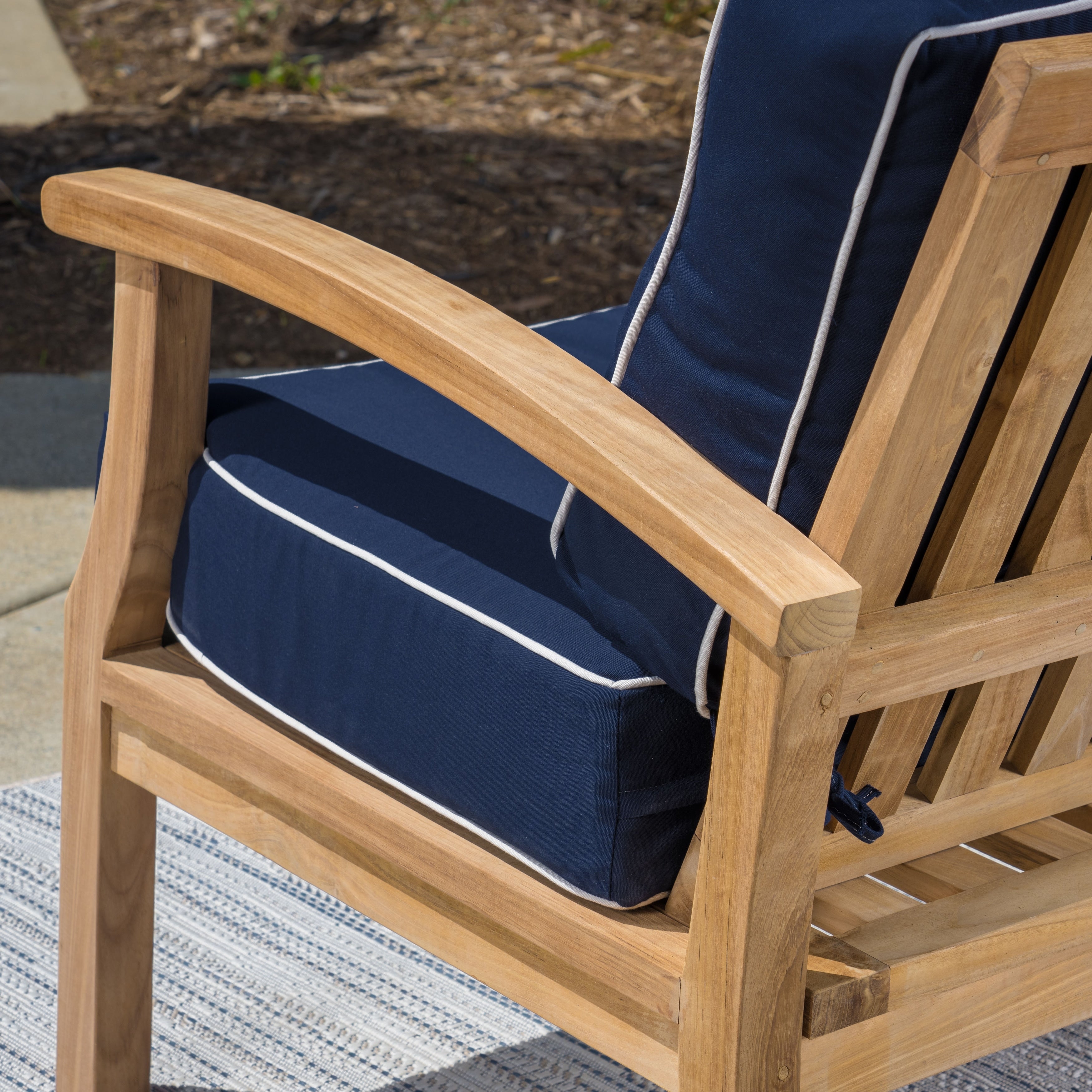 Ensemble de fauteuils club 3 pièces en teck indonésien avec coussins Sunbrella