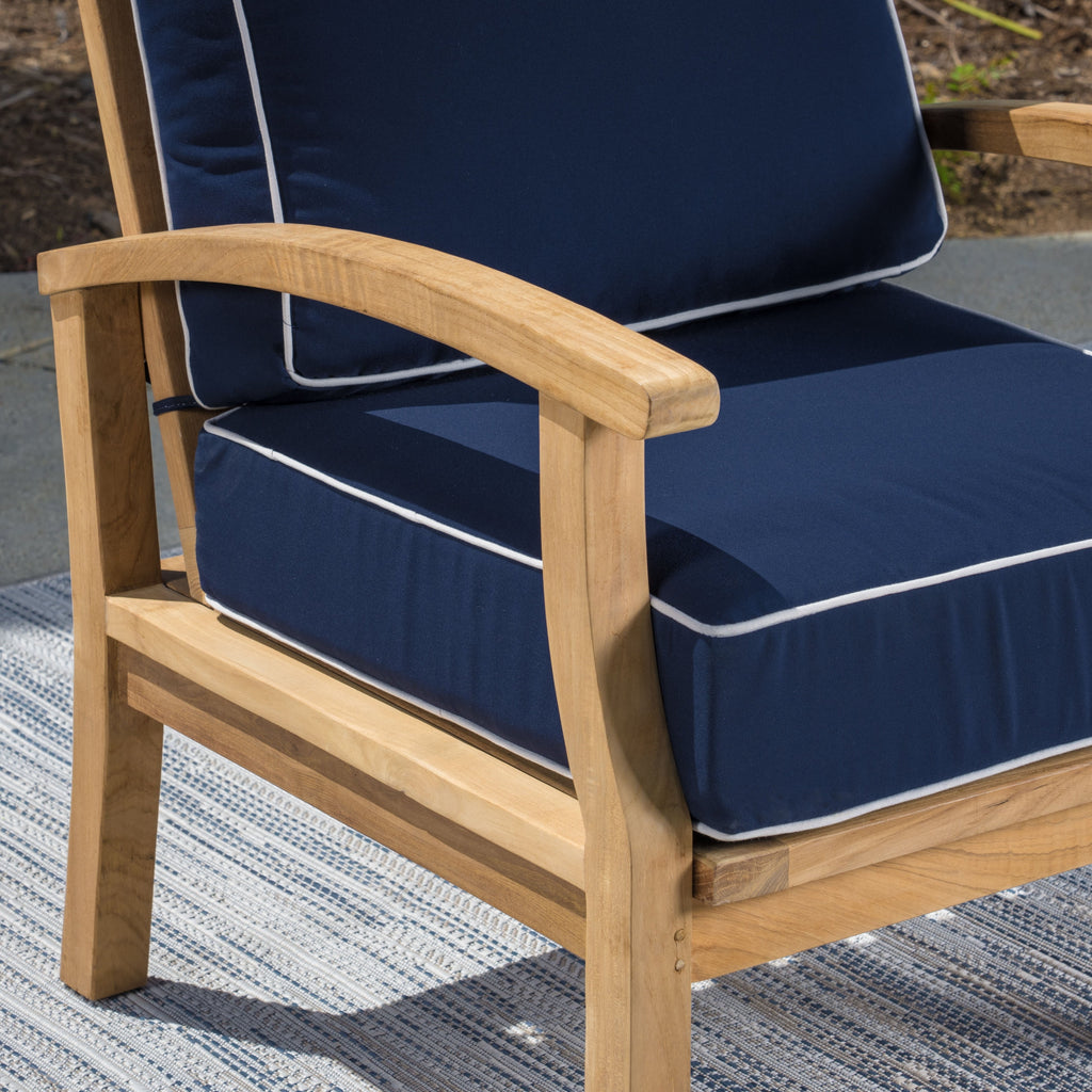 Ensemble de fauteuils club 3 pièces en teck indonésien avec coussins Sunbrella