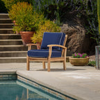 Ensemble de fauteuils club 3 pièces en teck indonésien avec coussins Sunbrella