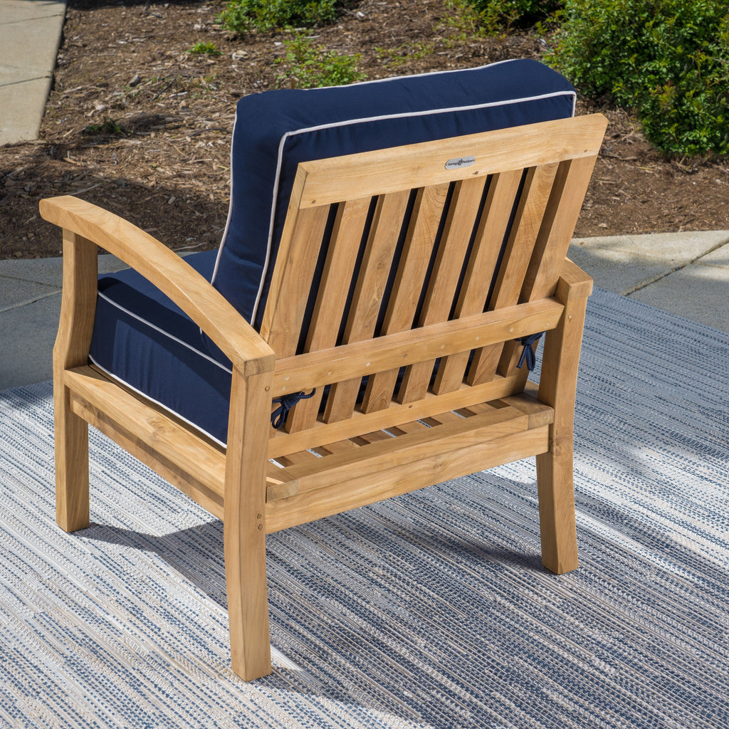 Ensemble de fauteuils club 3 pièces en teck indonésien avec coussins Sunbrella