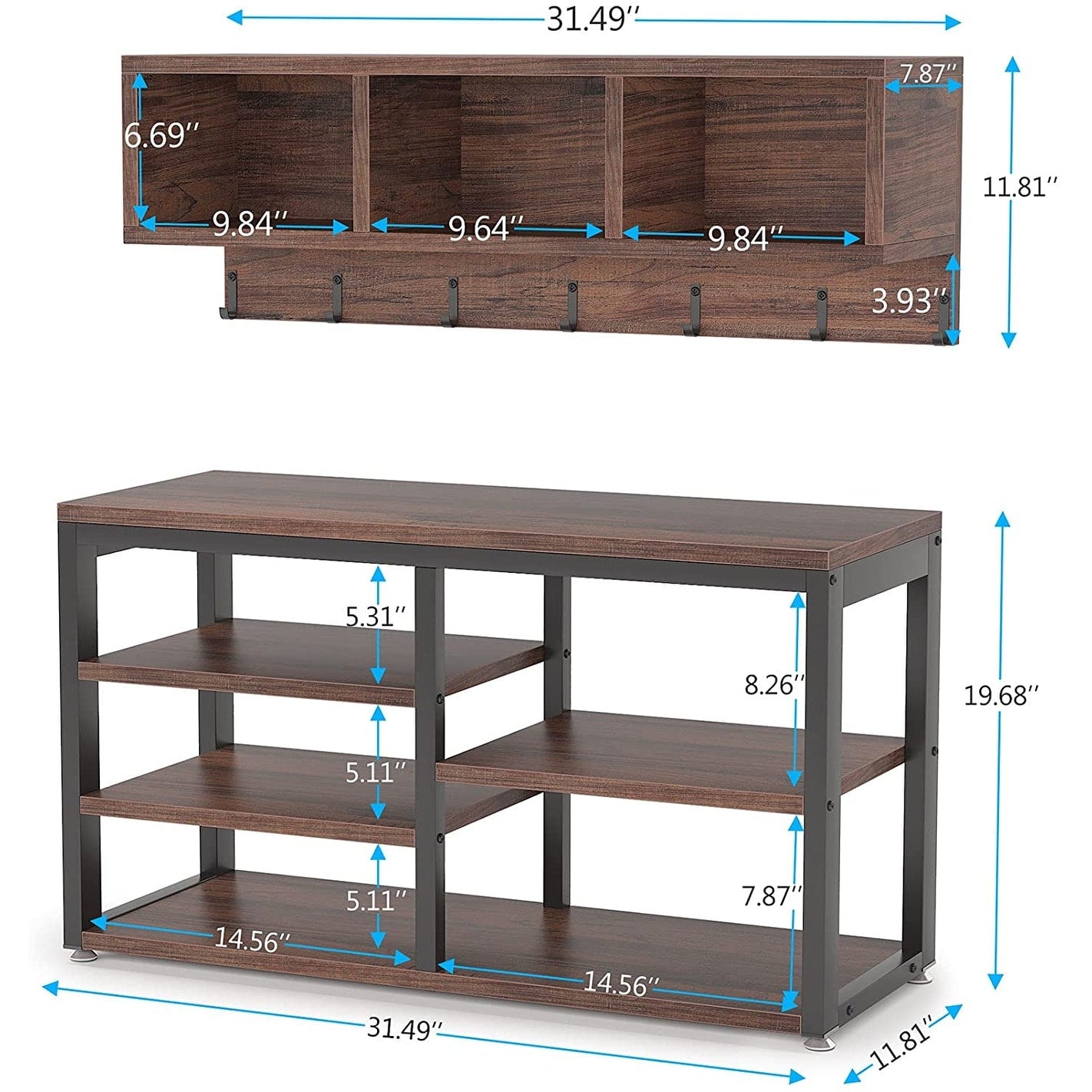Ensemble de porte-manteaux et bancs à chaussures pour entrée, porte-manteaux et porte-chaussures industriel