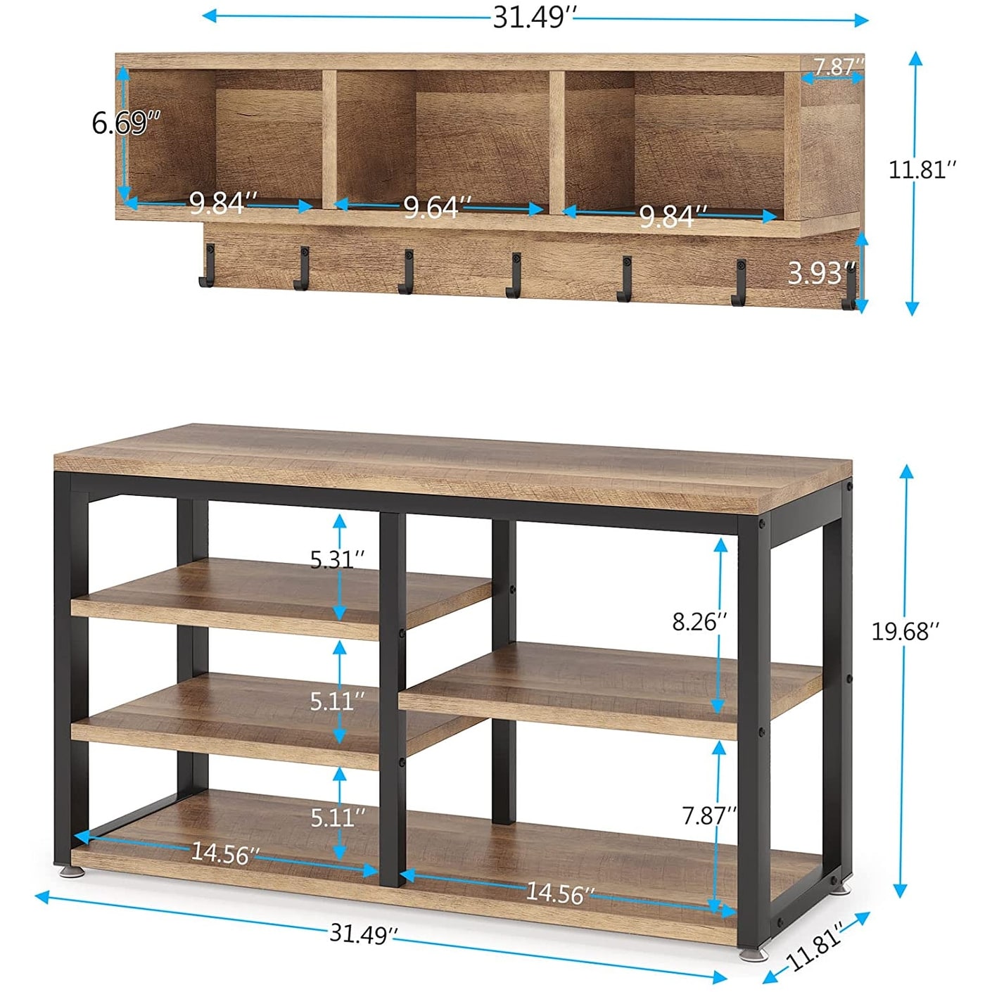 Ensemble de porte-manteaux et bancs à chaussures pour entrée, porte-manteaux et porte-chaussures industriel
