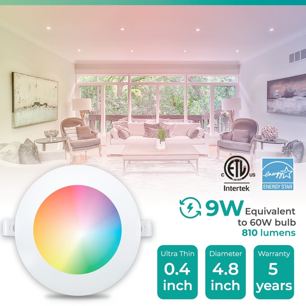 Spot encastré LED ultra-mince intelligent Wi-Fi Infibrite de 4 pouces, montage au plafond, 9 W, 810 lm, intensité variable, avec boîte de jonction