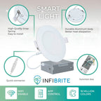 Spot encastré LED ultra-mince intelligent Wi-Fi Infibrite de 4 pouces, montage au plafond, 9 W, 810 lm, intensité variable, avec boîte de jonction