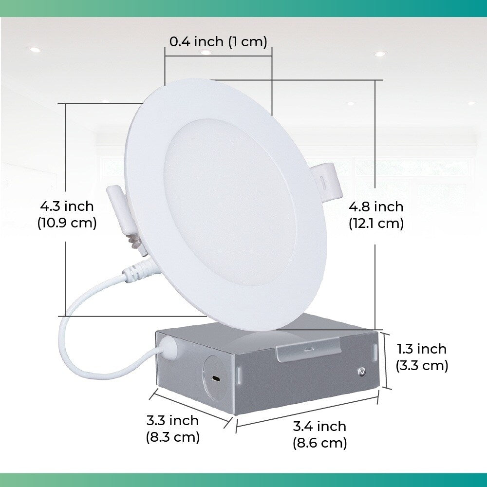 Spot encastré LED ultra-mince intelligent Wi-Fi Infibrite de 4 pouces, montage au plafond, 9 W, 810 lm, intensité variable, avec boîte de jonction