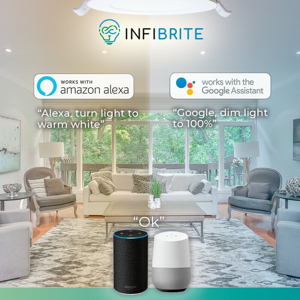 Spot encastré LED ultra-mince intelligent Wi-Fi Infibrite de 4 pouces, montage au plafond, 9 W, 810 lm, intensité variable, avec boîte de jonction