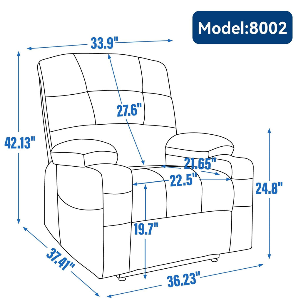 Fauteuil inclinable électrique à double moteur à position infinie, mécanisme de mouvement robuste avec porte-gobelets chauffants et de massage et poches latérales