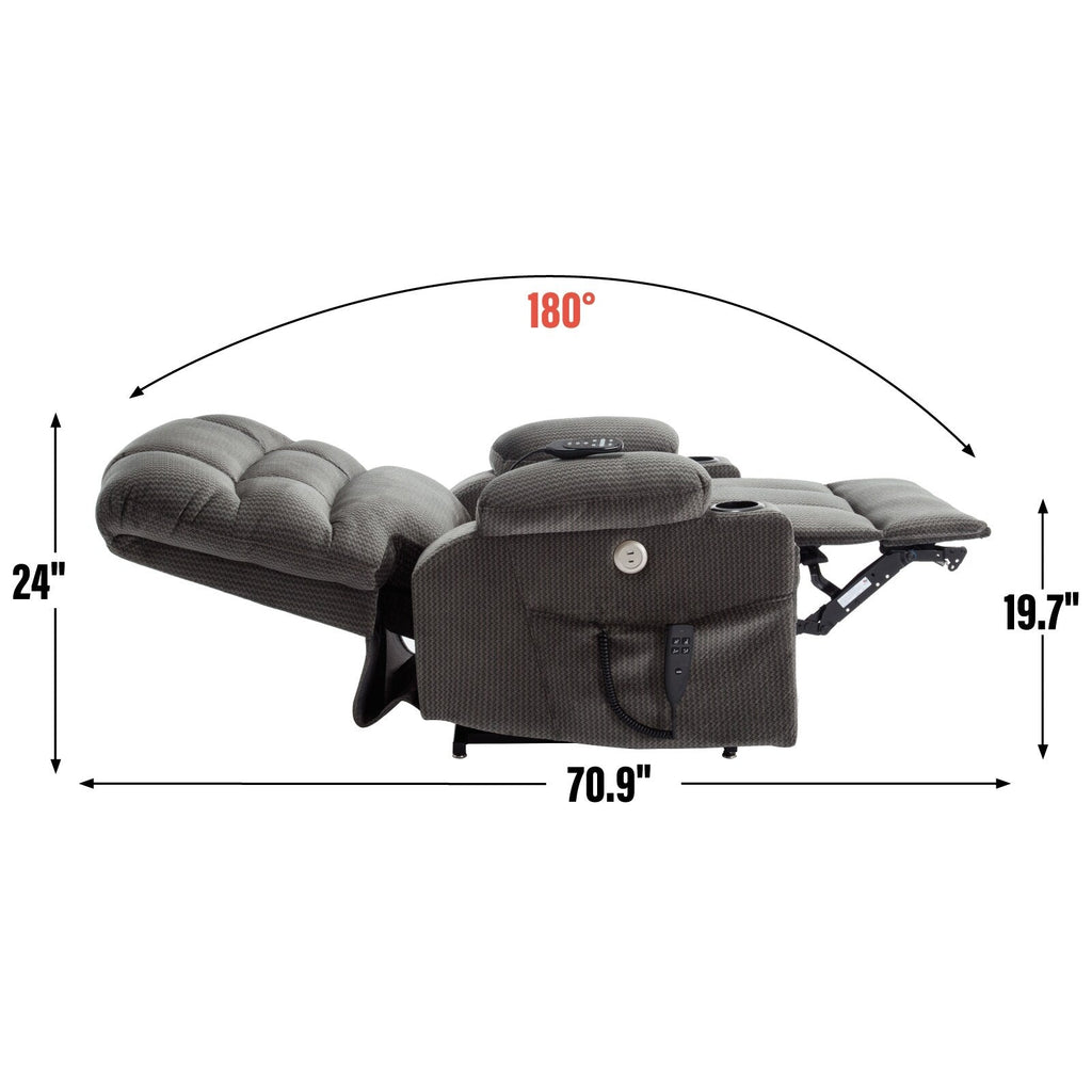 Fauteuil inclinable électrique à double moteur à position infinie, mécanisme de mouvement robuste avec porte-gobelets chauffants et de massage et poches latérales
