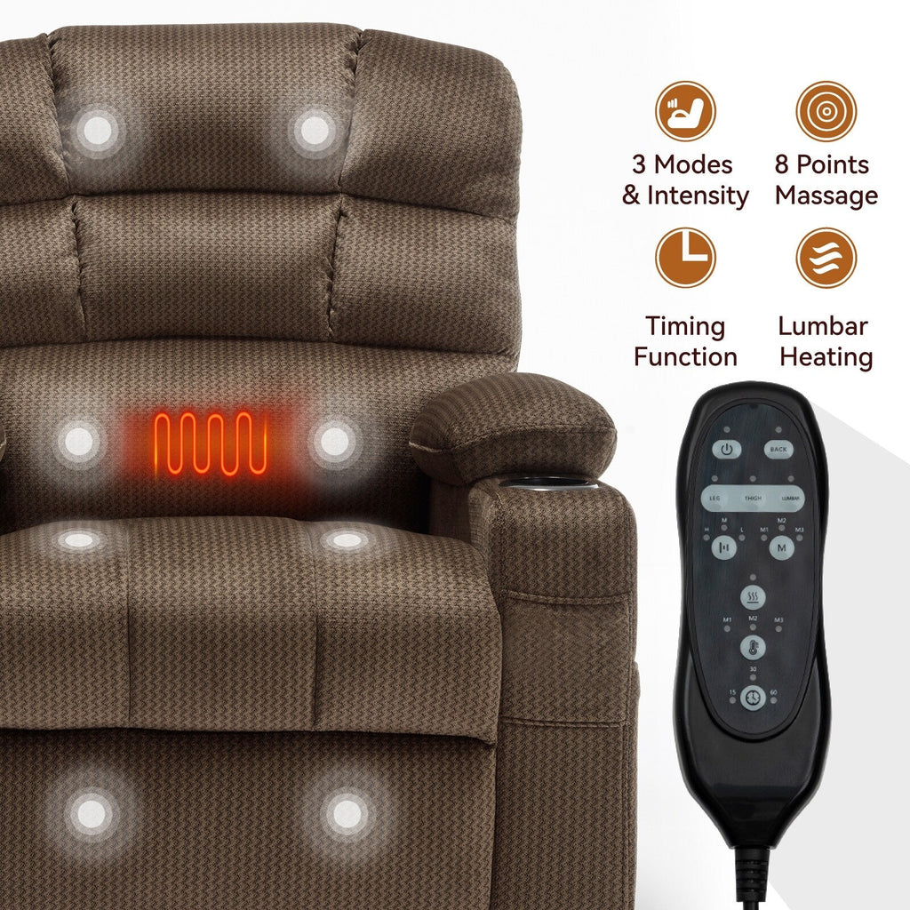 Fauteuil inclinable électrique à double moteur à position infinie, mécanisme de mouvement robuste avec porte-gobelets chauffants et de massage et poches latérales