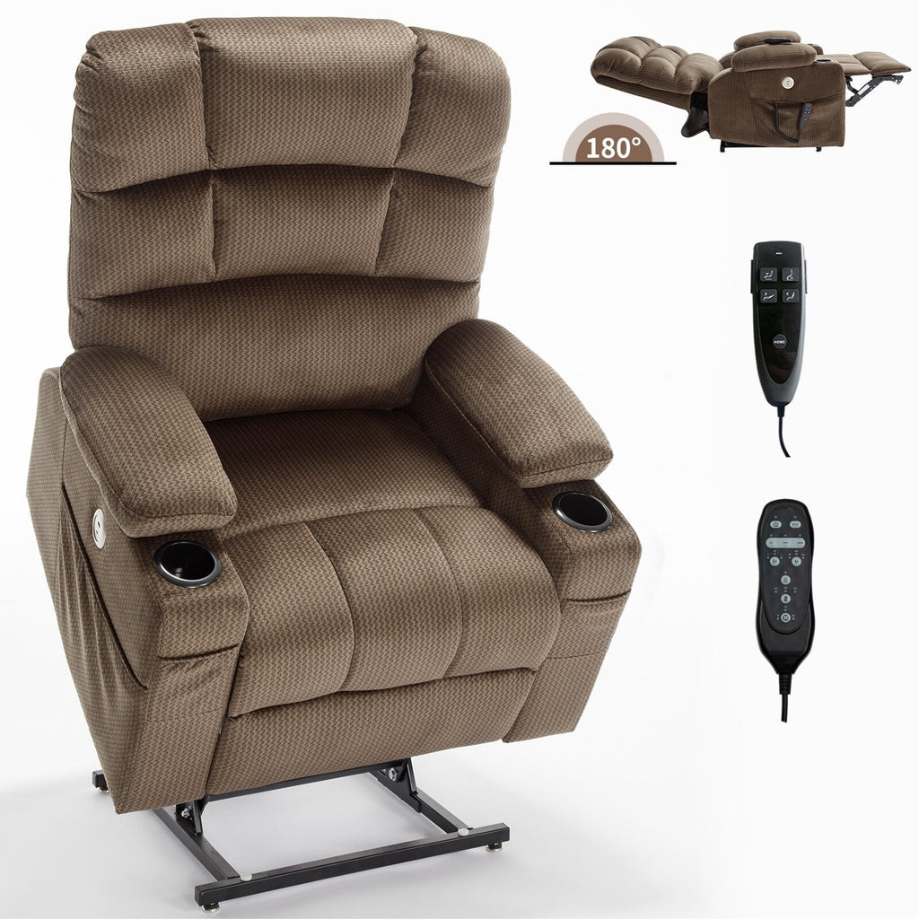 Fauteuil inclinable électrique à double moteur à position infinie, mécanisme de mouvement robuste avec porte-gobelets chauffants et de massage et poches latérales