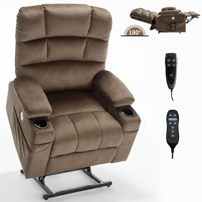 Fauteuil inclinable électrique à double moteur à position infinie, mécanisme de mouvement robuste avec porte-gobelets chauffants et de massage et poches latérales