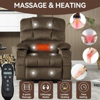 Fauteuil inclinable électrique à double moteur à position infinie, mécanisme de mouvement robuste avec porte-gobelets chauffants et de massage et poches latérales