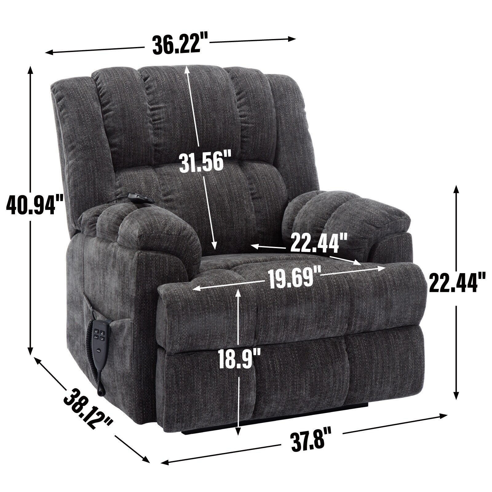 Fauteuil de massage robuste à position infinie, inclinable à double moteur avec télécommande électrique et chauffage lombaire