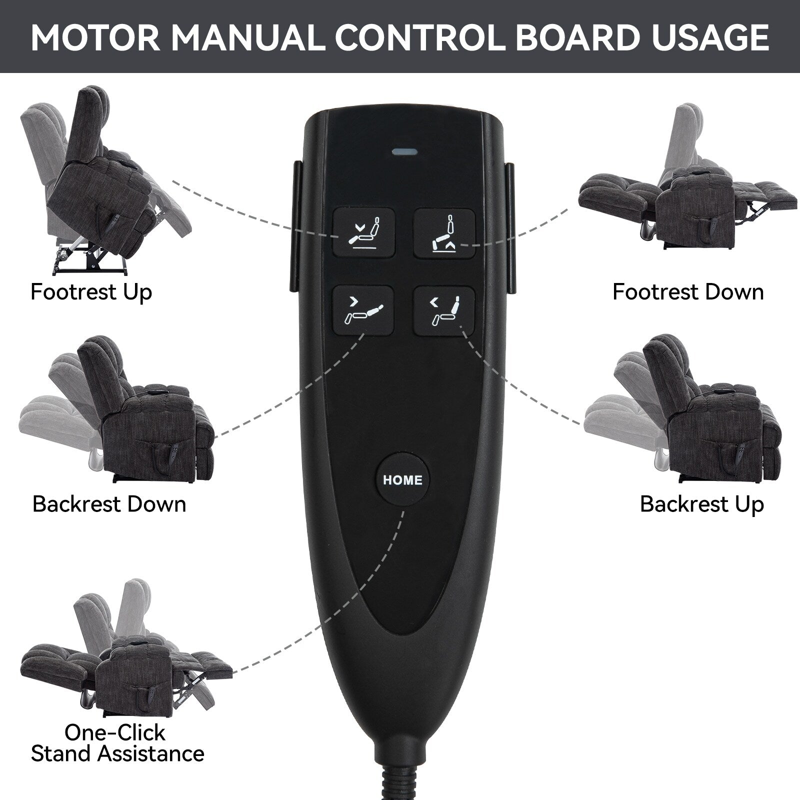 Fauteuil de massage robuste à position infinie, inclinable à double moteur avec télécommande électrique et chauffage lombaire