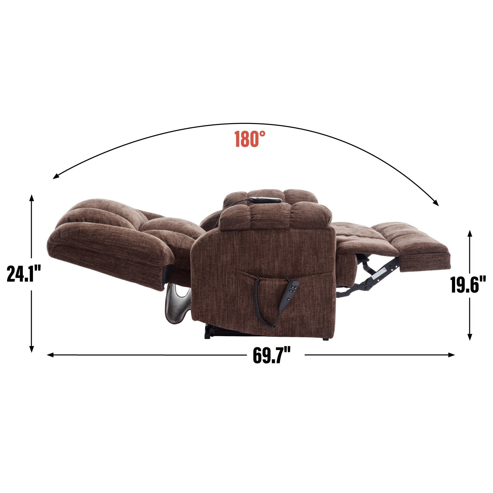 Fauteuil de massage robuste à position infinie, inclinable à double moteur avec télécommande électrique et chauffage lombaire