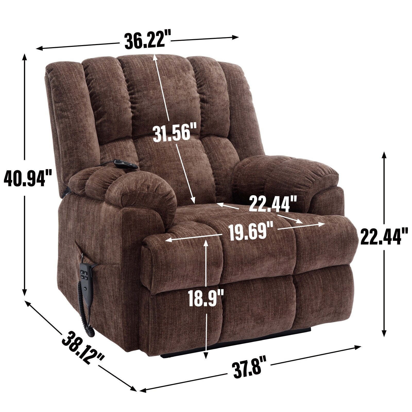 Fauteuil de massage robuste à position infinie, inclinable à double moteur avec télécommande électrique et chauffage lombaire