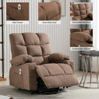 Fauteuil inclinable électrique à position infinie, canapé simple en tissu avec chauffage et massage, poche latérale, port de charge USB