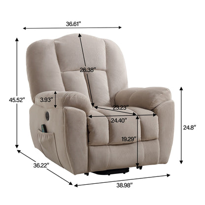 Fauteuil inclinable électrique à position infinie avec chauffage et massage, poche latérale et port de charge USB pour personnes âgées