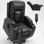 Fauteuil inclinable électrique à positions infinies avec massage et chauffage, deux ports USB, porte-gobelets, poches latérales, idéal pour les personnes âgées