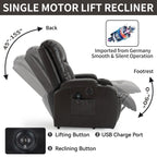Fauteuil inclinable électrique à positions infinies avec massage et chauffage, deux ports USB, porte-gobelets, poches latérales, idéal pour les personnes âgées